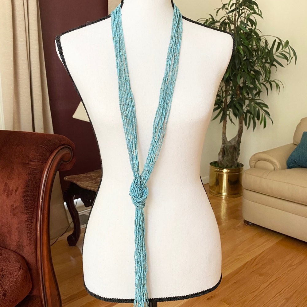Turquoise Seed Bead Scarf Native Necklace - Picture 10 of 13
